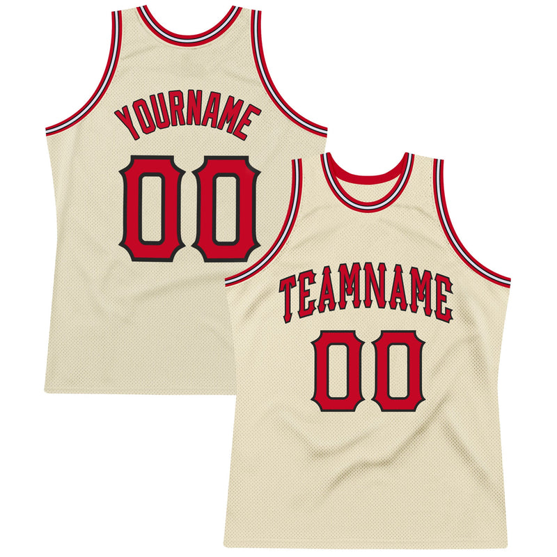 Custom Basketball Jersey - Cream Red-Black Authentic Throwback