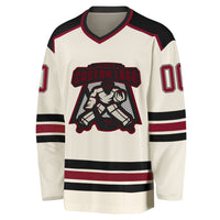 Custom Hockey Jersey - Cream Crimson-Black