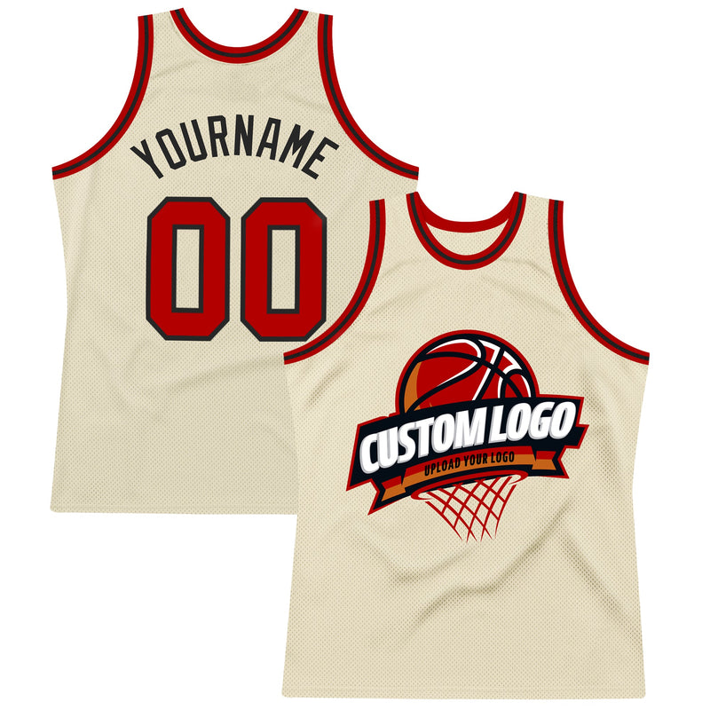 Custom Basketball Jersey - Cream Red-Black Authentic Throwback