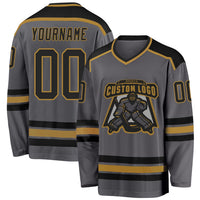 Custom Hockey Jersey - Steel Gray Black-Old Gold