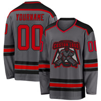 Custom Hockey Jersey - Steel Gray Red-Black