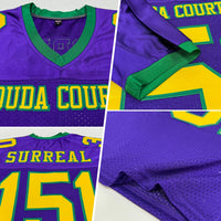 Custom Football Jersey - Purple Gold-Kelly Green Mesh Authentic