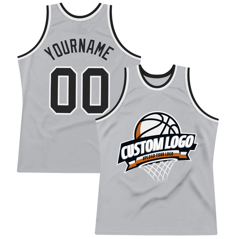 Custom Basketball Jersey - Gray Black-White Authentic Throwback