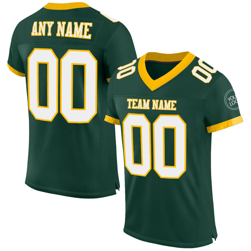 Custom Football Jersey - Green White-Gold Mesh Authentic