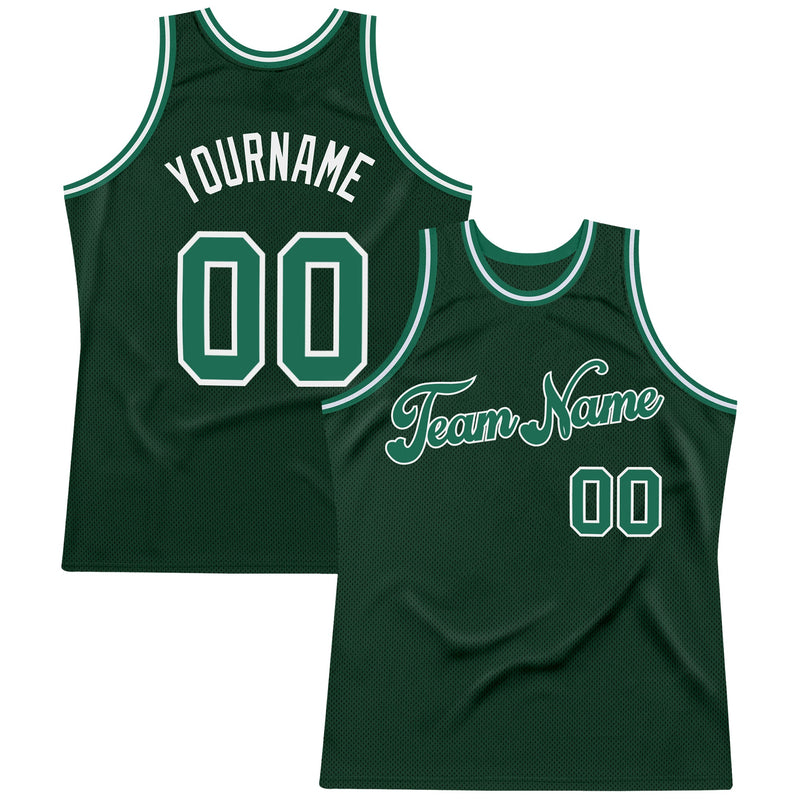 Custom Basketball Jersey - Hunter Green Kelly Green-White Authentic Throwback