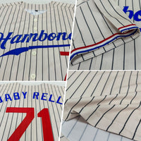 Custom Baseball Jersey - Cream Black Pinstripe Red-Royal Authentic