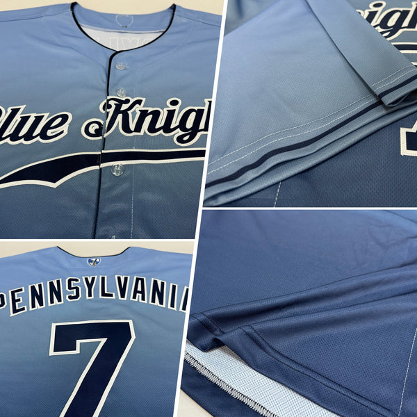 Custom Baseball Jersey - Light Blue Navy-White Authentic Fade Fashion