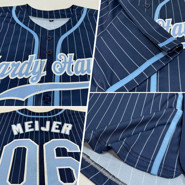 Custom Baseball Jersey - Navy White Pinstripe Light Blue-White Authentic