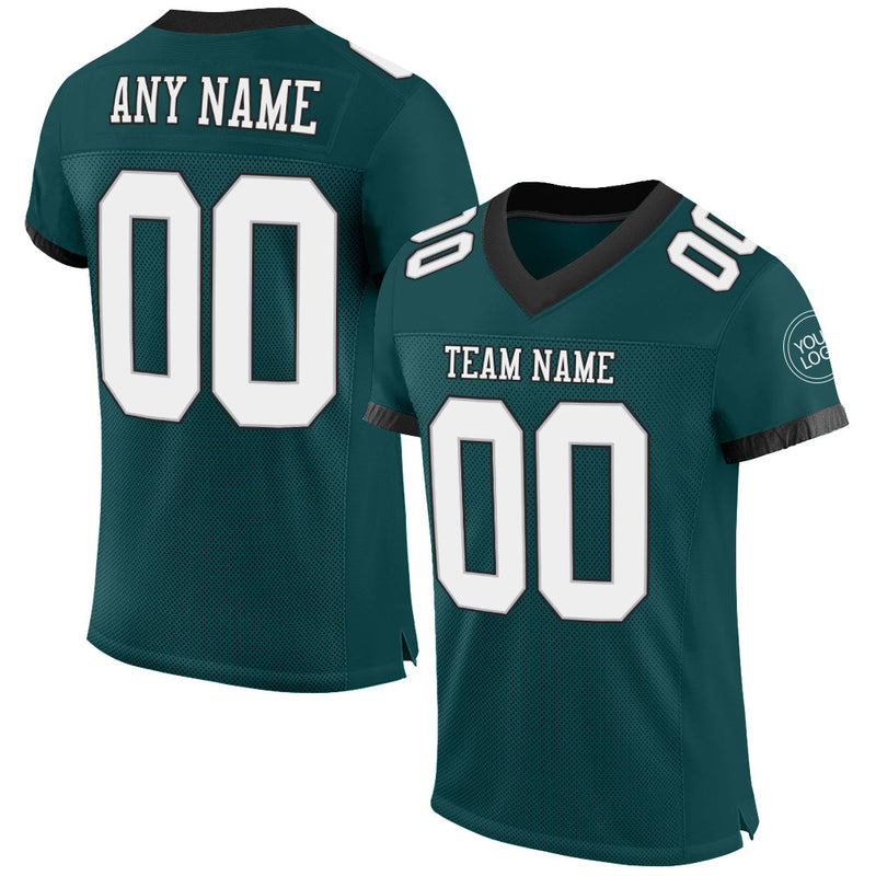 Custom Football Jersey - Midnight Green White Gray-Black Mesh Authentic