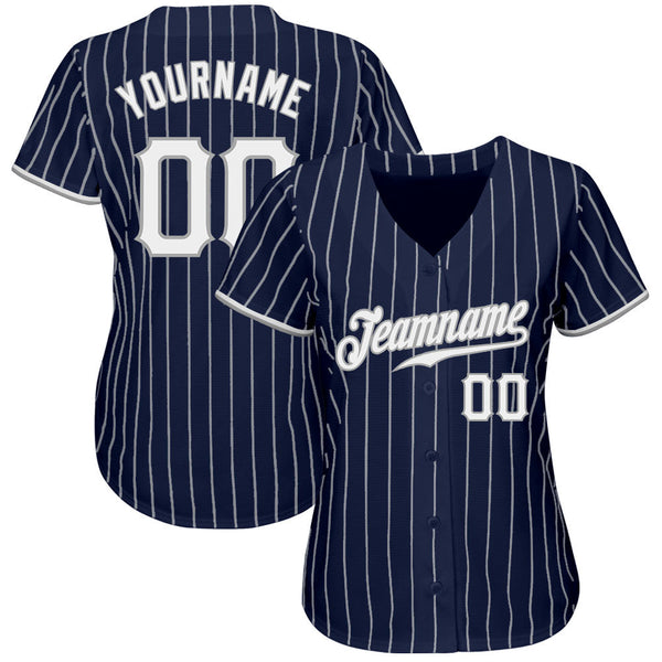 Custom Baseball Jersey - Navy White Pinstripe White-Gray Authentic
