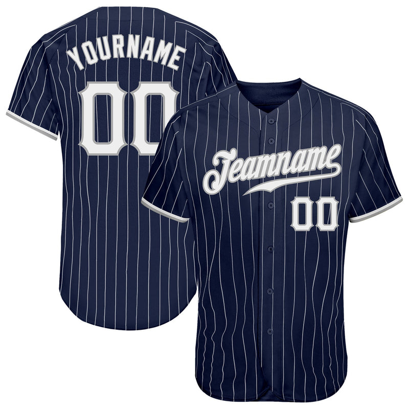 Custom Baseball Jersey - Navy White Pinstripe White-Gray Authentic