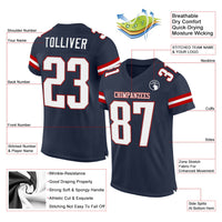 Custom Football Jersey - Navy White-Red Mesh Authentic