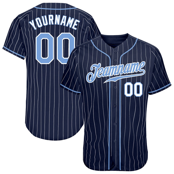 Custom Baseball Jersey - Navy White Pinstripe Light Blue-White Authentic