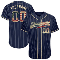 Custom Baseball Jersey - Navy White Pinstripe Vintage USA Flag-Cream Authentic