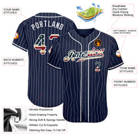 Custom Baseball Jersey - Navy White Pinstripe Vintage USA Flag-White Authentic
