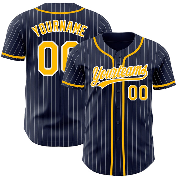 Custom Baseball Jersey - Navy White Pinstripe Gold Authentic