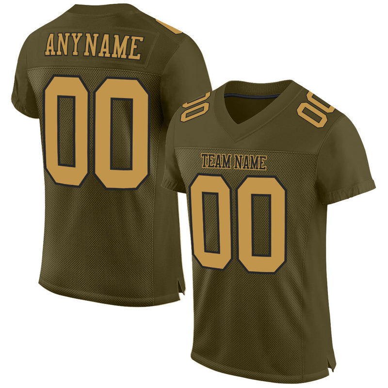 Custom Football Jersey - Olive Old Gold-Black Mesh Authentic Salute To Service