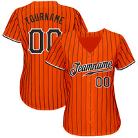 Custom Baseball Jersey - Orange Black Pinstripe Black-White Authentic