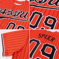 Custom Baseball Jersey - Orange Black Pinstripe Black-White Authentic