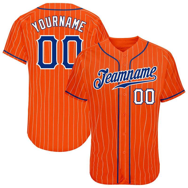 Custom Baseball Jersey - Orange White Pinstripe Royal-White Authentic