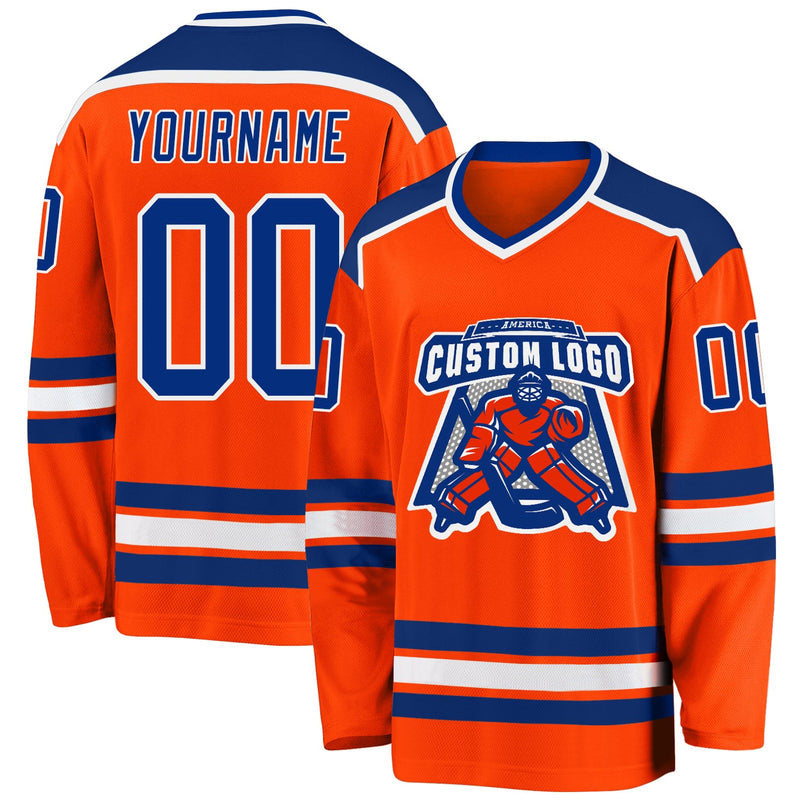 Custom Hockey Jersey - Orange Royal-White