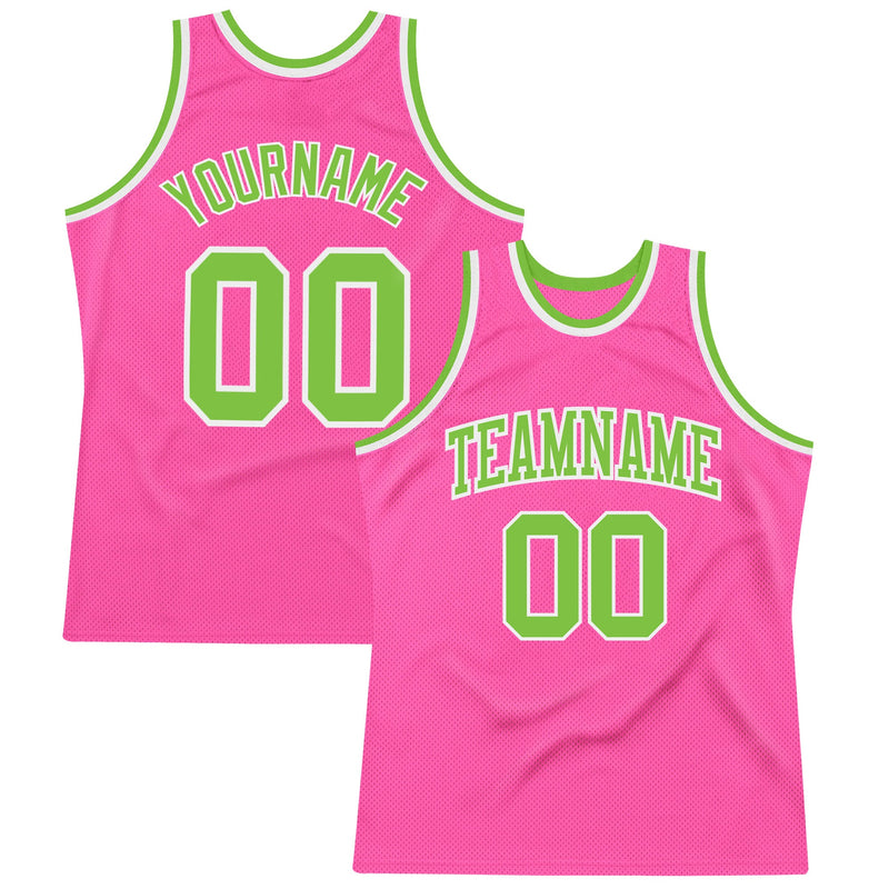Custom Basketball Jersey - Pink Neon Green-White Authentic Throwback