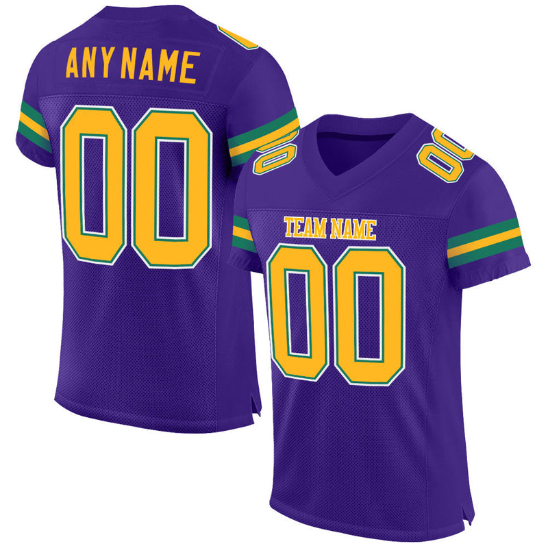 Custom Football Jersey - Purple Gold-Kelly Green Mesh Authentic
