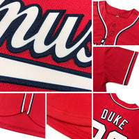 Custom Baseball Jersey - Red White Pinstripe White-Light Blue Authentic