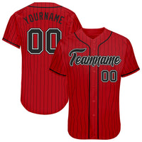 Custom Baseball Jersey - Red Black Pinstripe Black-White Authentic