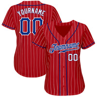 Custom Baseball Jersey - Red White Pinstripe Royal-White Authentic