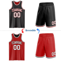 Custom Basketball Jersey - Reversible Black White-Red Double Side Sublimation Set