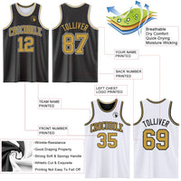 Custom Basketball Jersey - Reversible Black Old Gold-White Double Side Sublimation Set