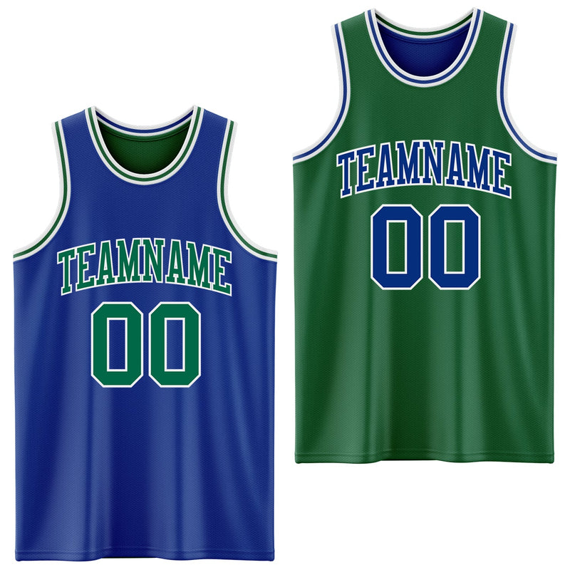 Custom Basketball Jersey - Royal Kelly Green-White Reversible Double Side Sublimation Set
