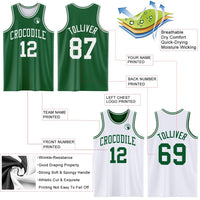 Custom Basketball Jersey - Reversible Kelly Green White Double Side Sublimation Set