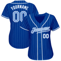 Custom Baseball Jersey - Royal Light Blue Pinstripe Light Blue-White Authentic