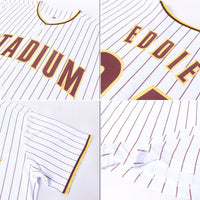 Custom Baseball Jersey - White Brown Pinstripe Brown-Gold