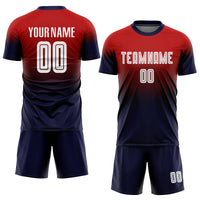 Custom Soccer Jersey - Red White-Navy Sublimation Fade Fashion Uniform
