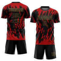Custom Soccer Jersey - Red Black-Old Gold Sublimation Uniform