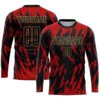 Custom Soccer Jersey - Red Black-Old Gold Sublimation Uniform