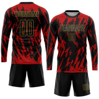 Custom Soccer Jersey - Red Black-Old Gold Sublimation Uniform