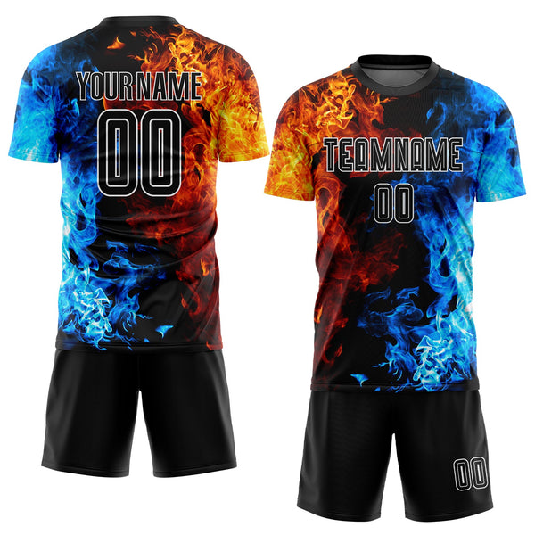 Custom Soccer Jersey - Figure Black-White Flame Sublimation Uniform