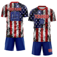 Custom Soccer Jersey - White Royal-Red American Flag Fashion Sublimation Uniform