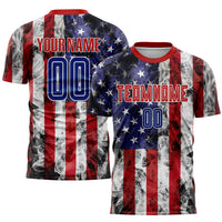 Custom Soccer Jersey - White Royal-Red American Flag Fashion Sublimation Uniform