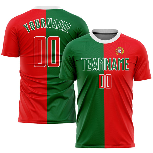 Custom Soccer Jersey - Kelly Green Red-White Sublimation Portuguese Flag Uniform