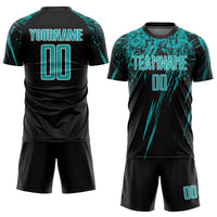 Custom Soccer Jersey - Black Aqua-White Sublimation Uniform
