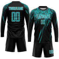 Custom Soccer Jersey - Black Aqua-White Sublimation Uniform