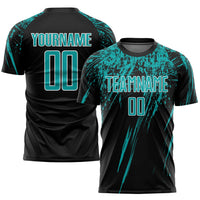 Custom Soccer Jersey - Black Aqua-White Sublimation Uniform