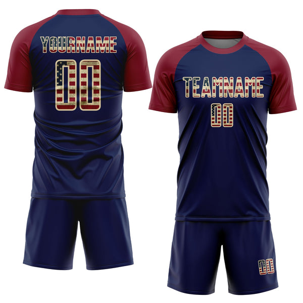 Custom Soccer Jersey - Crimson Vintage USA Flag Navy-Cream Sublimation Uniform