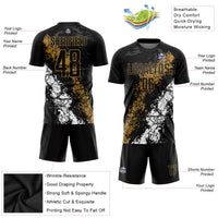 Custom Soccer Jersey - Black Old Gold-White Sublimation Uniform