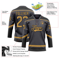Custom Hockey Jersey - Steel Gray Old Gold-Black Lace Neck